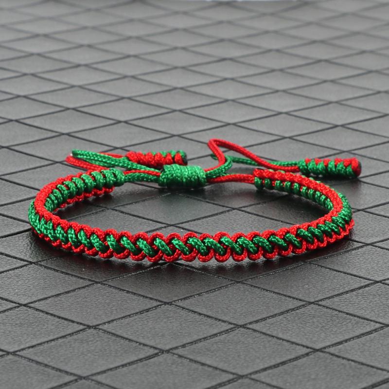 

Link Chain Tibetan Buddhist Lucky Charm Bracelets & Bangles For Women Men Handmade Knots Green Red Rope Christmas Gift Bracelet JewelryL