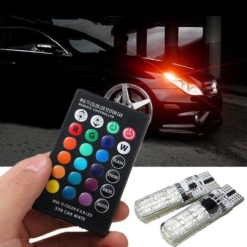 

New 2PCS Universal Car RGB LED 12V T10 LED RGB 5050 6SMD Remote Controller Reading Wedge Light License Light Bulbs Signal Lamp