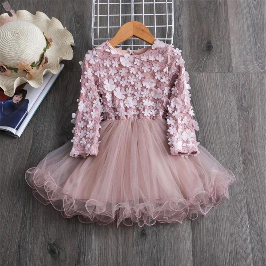 

Girl's Dresses Autumn Girls Dress Flower Petals Fairy Princess Long Sleeve Little Casual Kids Party Clothing Children Clothes185T, 2-1