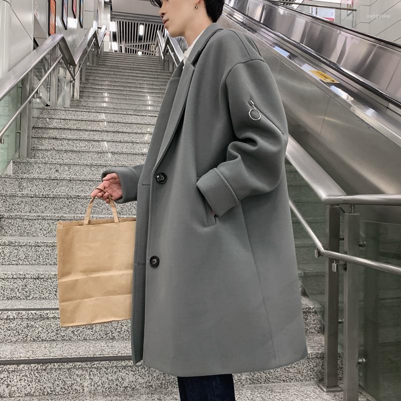 

Men' Wool & Blends Woolen Coat Korean Version Of The Trend Handsome Loose Long Trench Spring And Autumn Kend22, Beige