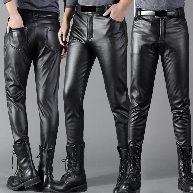 

Men's Pants Men Leather Skinny Fit Elasti Fashion PU Trousers Motorcycle Wet Look Stretch Faux StreetwearMen's