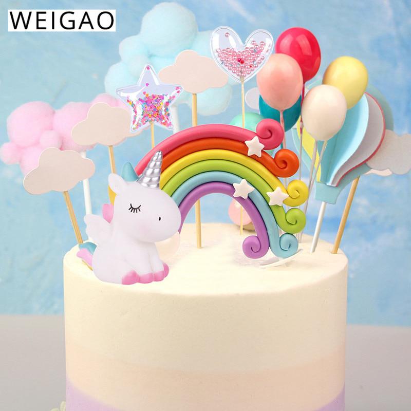 

weigao rainbow toppers cloud egg balloon cake flags decor kids birthday cupcake topper wedding unicorn party