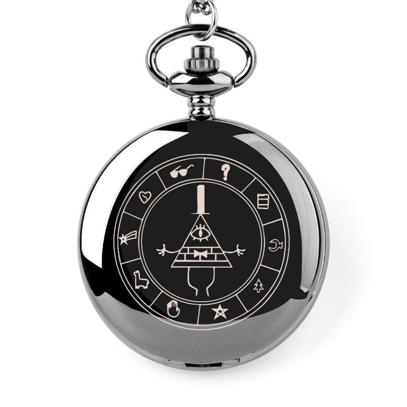 

Pocket Watches Fashion Bill Cipher Gravity Falls Color Quartz Watch Analog Pendant Necklace Men Women Chain Gift Montre RelojPocket, As pic