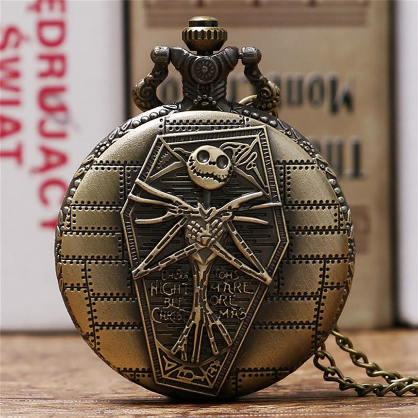 

Antique Classic Skull Watches Nightmare Before Christmas Quartz Pocket Watch for Men Women Necklace Chain Timepiece Clock Gift176q, Bronze