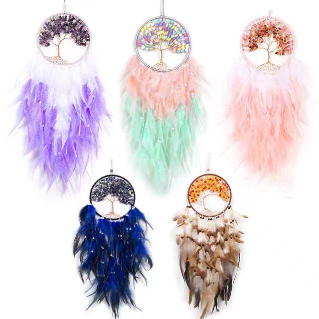 

Arts and Crafts Dream Catchers Tree of Life Handmade Dreamcatcher with Crystal Feather Ornament Room Decor for Men Girls Children Wall Hangings