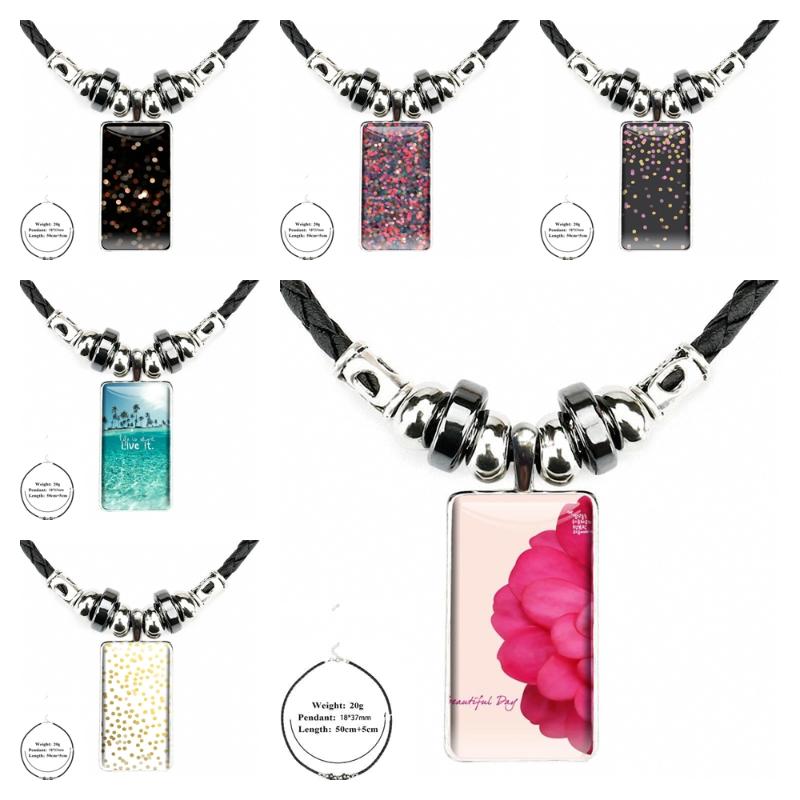 

Pendant Necklaces Pro Kawaii Gold Confetti Dots Glass Necklace Handmade Half Rectangle For Kid Unisex Gift