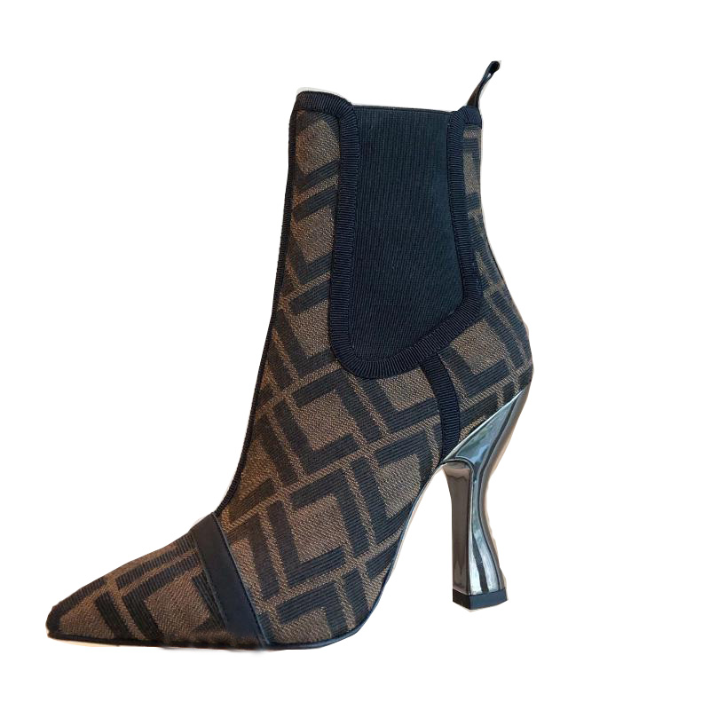 

Cowgirl High-heeled Ankle Boot Designer Woman Jacquered Pointed Toes Real Leather Elastic Martin Booties For Women Booties Luxurious Shoe EU41, 1#