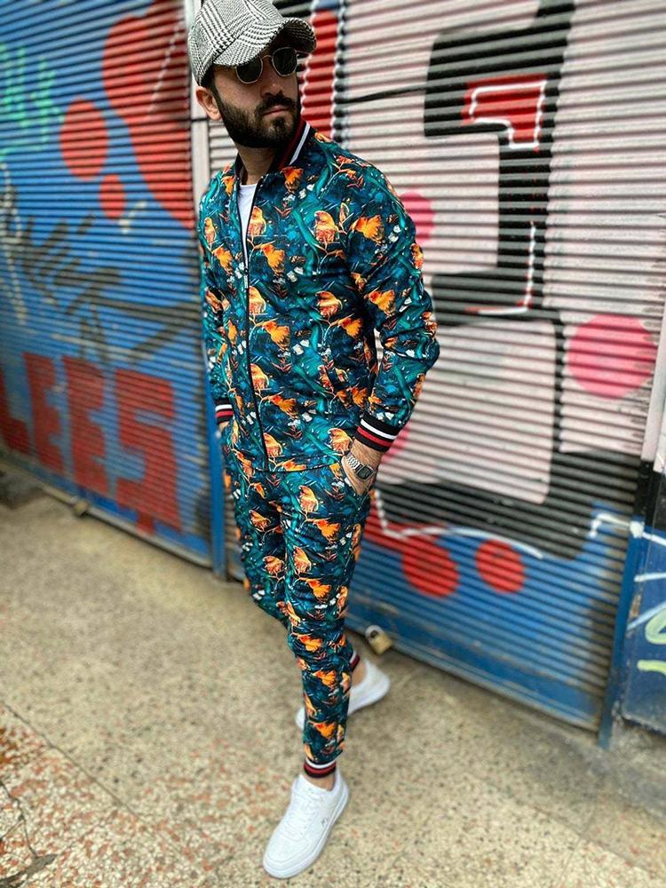 

Men's Tracksuits Man Men's Sets 3D Print Men Grid Two-piece Set Patchwork Zipper Small Leg Trouser Sweat SuitsMen's