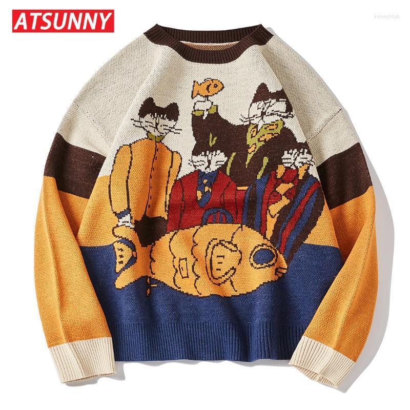 

Men's Sweaters Harajuku Cartoon Cat Sweater Streetwear Anime Gothic Retro Knitted Oversize Autumn And Winter Clothes PulloverMen's Kenn22, Orange