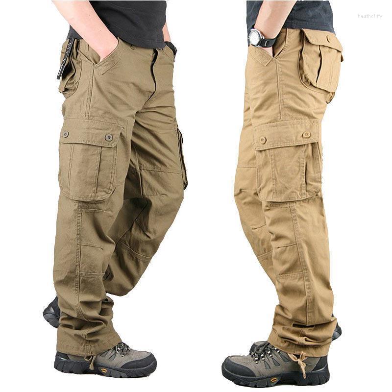 

Men's Pants Spring Casual Cotton Cargo Men Streetwear Overalls Multi Pocket Outdoor Workwear Long Trousers Male Loose Straight PantsMen's He, Gray
