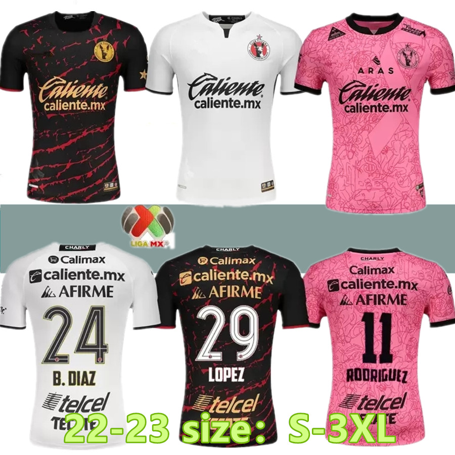 

2022 2023 Tijuana de Xolos soccer jersey 22 23 Club MANOTAS Martinez Angulo Castillo ROSA home away football shirt 888, 22-23 away