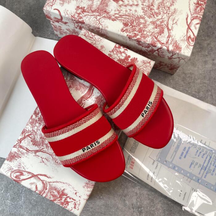 

2022 Designer Leather Women Sandals Summer Flat Slipper fashion beach woman Big head Rainbow letters slippers with box Size 35-42, Commission