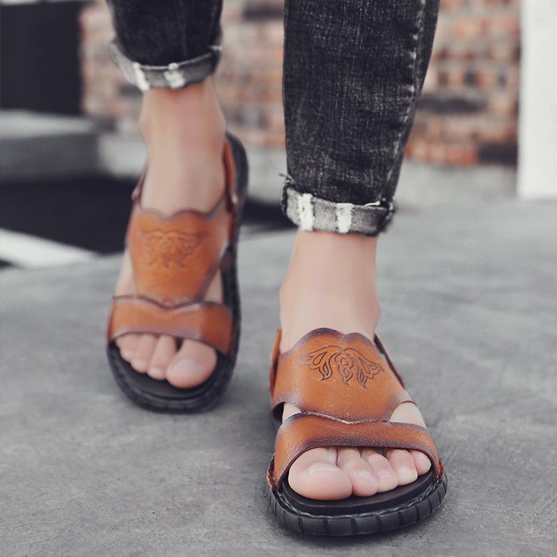 

Sandals De Shoe Luxury Couro Vietnam Sandalet Mens Em Roman Leather Hombre Casual Hollow Sandalias Comfort Sandales Sandles Breathable, Black