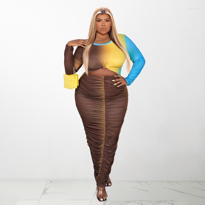 

Plus Size Dresses Women Clothing Fall Winter Clothes Long Sleeve Bodycon Dress Shirring Gradient Print Sexy Hollow Waist Jasp22, Multicolor