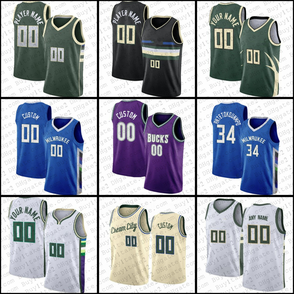 

Giannis 34 Antetokounmpo 22 Khris Middleton Buck Custom Basketball Jerseys Jrue Holiday Bobby Portis JR Brook Lopez Connaughton 2023 City Gr, Color3