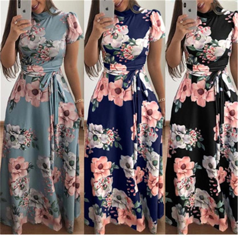 

Women' Summer Printed Dresses Fashion Ladies Slim Long Sleeve Short Sleeves Party Club A-Line Swing Skirt Boho Maxi Dress Pl211c, Black short