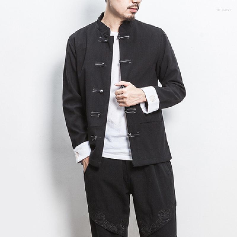 

Men's Trench Coats 2022 Autumn Chinese Style Cotton Linen Coat Loose Kimono Cardigan Men Solid Color Outerwear Jacket M- Viol22, Khaki