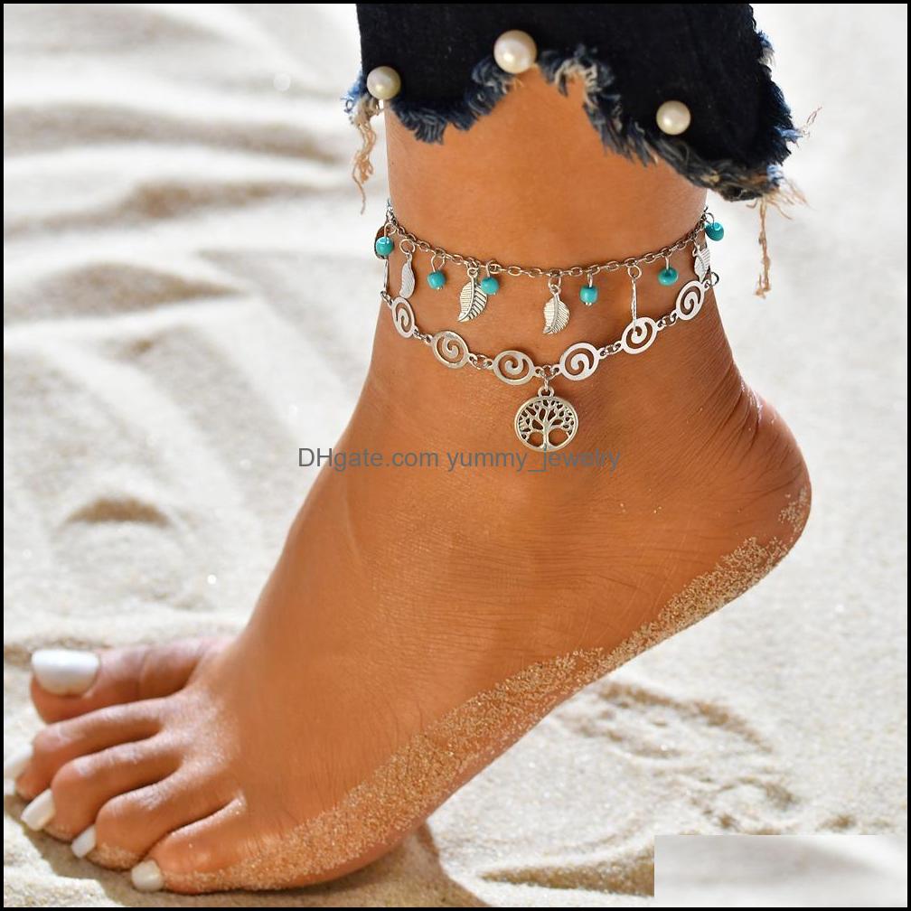 

Anklets Jewelry 2021 Fashion Beach Turtle Starfish Dangle Charms Anklet Double Layer Bracelet Bohemian Foot Chain Leg Drop Delivery Yq0Nh
