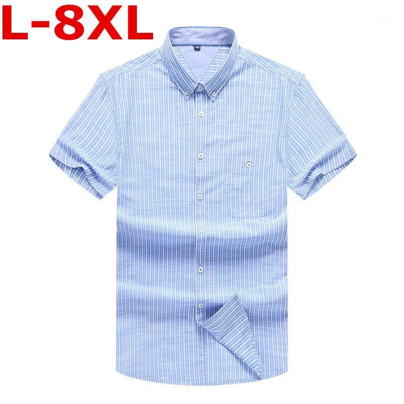 

Plus Size 8XL 7XL Summer 2022 Short Sleeve Striped 100%cotton Pure Color Business Dress Shirts Formal Work Men Men's Casual