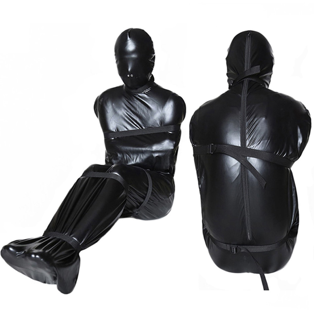 Zip Full Body Bondage Momie Sack Sac de Couchage Costume Érotique BDSM Capuche Amovible Masque Retenue Esclave Sexy Jouets pour Femmes Hommes