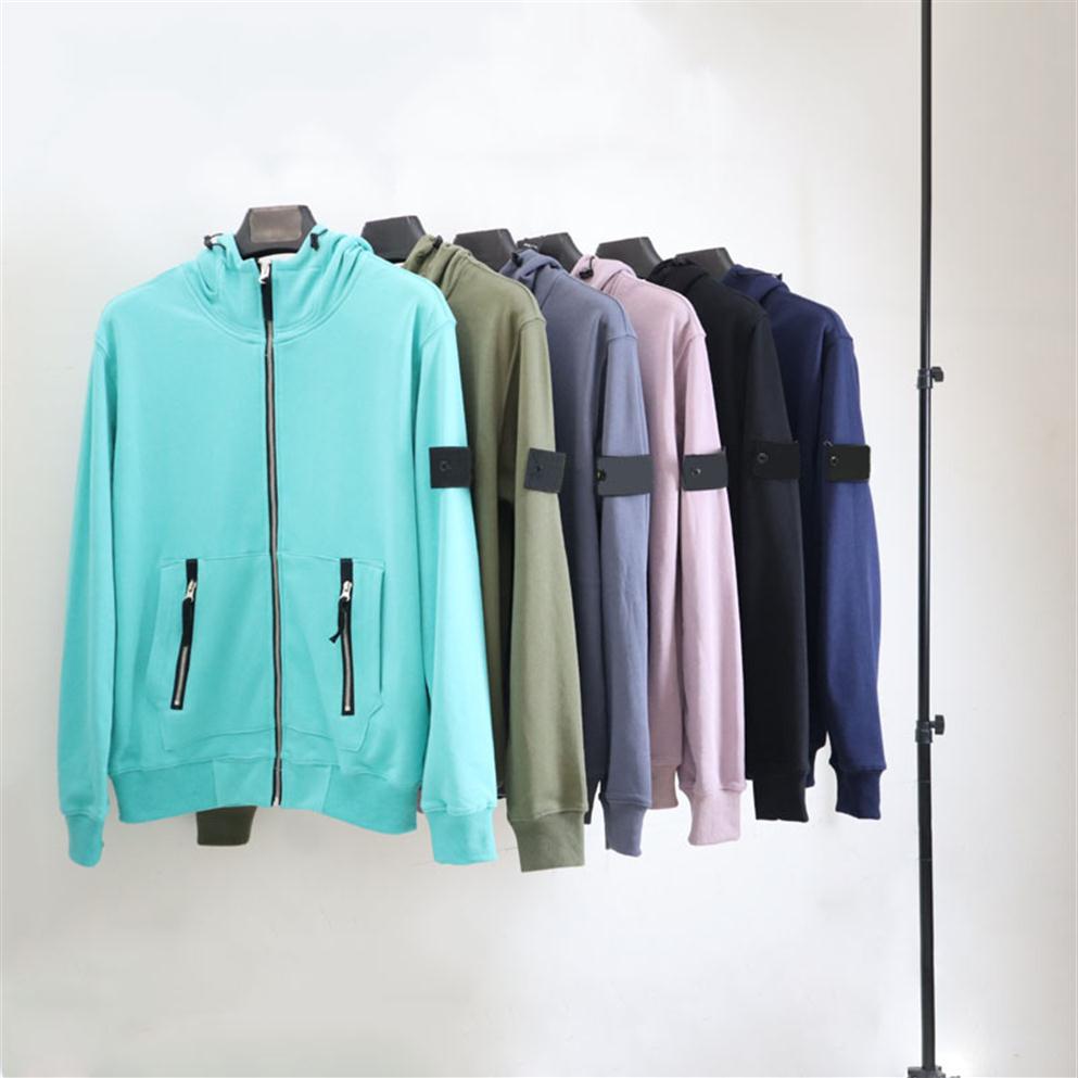 2022 New STONE Spring ISLAND Autumn Men Casual Logo Long Sleeve Hoodies Zipper Pockets Embroidered Hooded Sweatshirt296m
