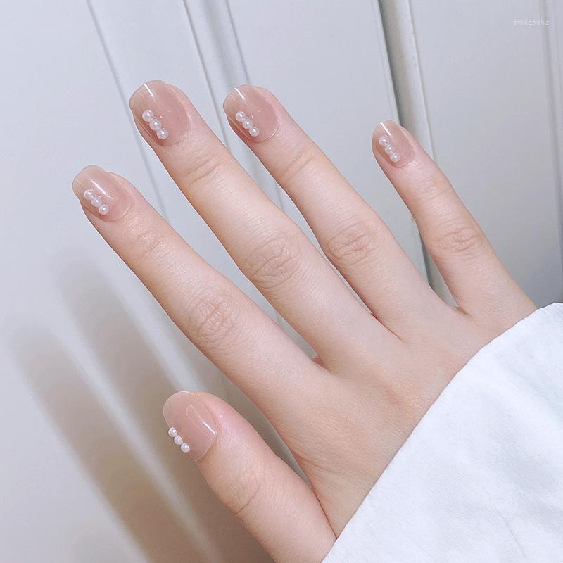 

False Nails White Short Fake Nail Patch Lovely Girl Ice Through Naked Pearl Wearing Enhancement Prud22, Ice transparent nake