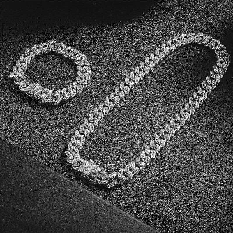 Chains Iced Out Paved Rhinestone Cubana Link Chain 2pcs 12MM Miami Curb Cuban CZ Bling Rapper Necklace For Men HipHop Choker Man
