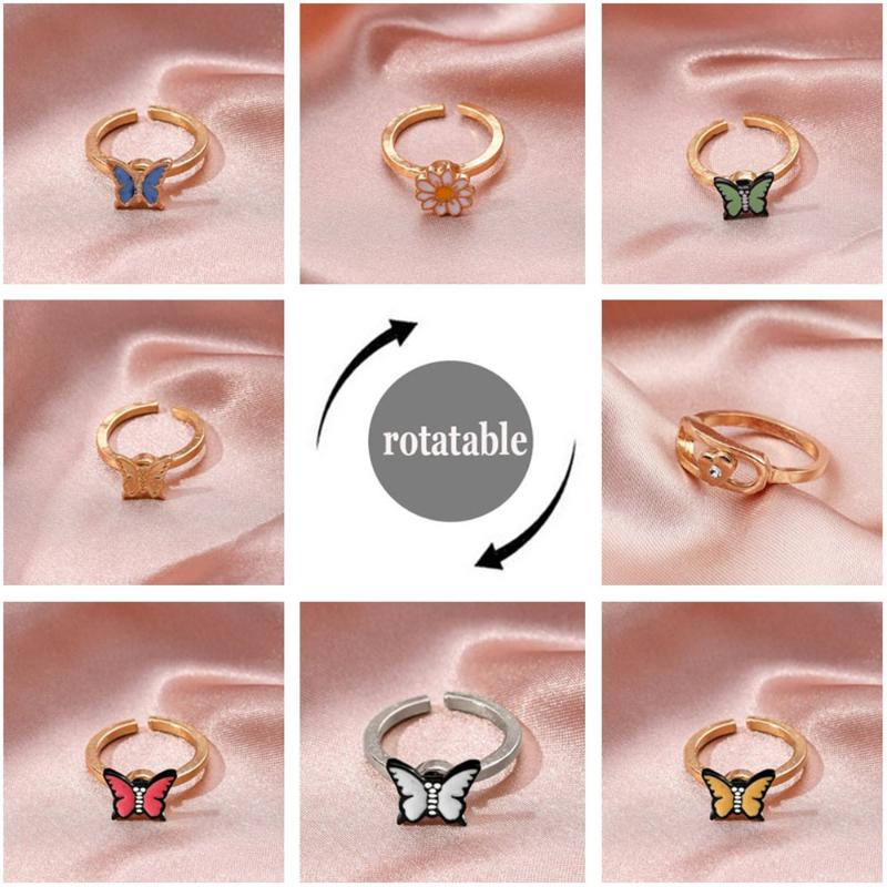 

Cluster Rings Spinner Ring Rotate Fidget Anti Anxiety Cute Butterfly And Daisy Flower Sunflower Adjustable For Women Girl Y2K JewelryCluster