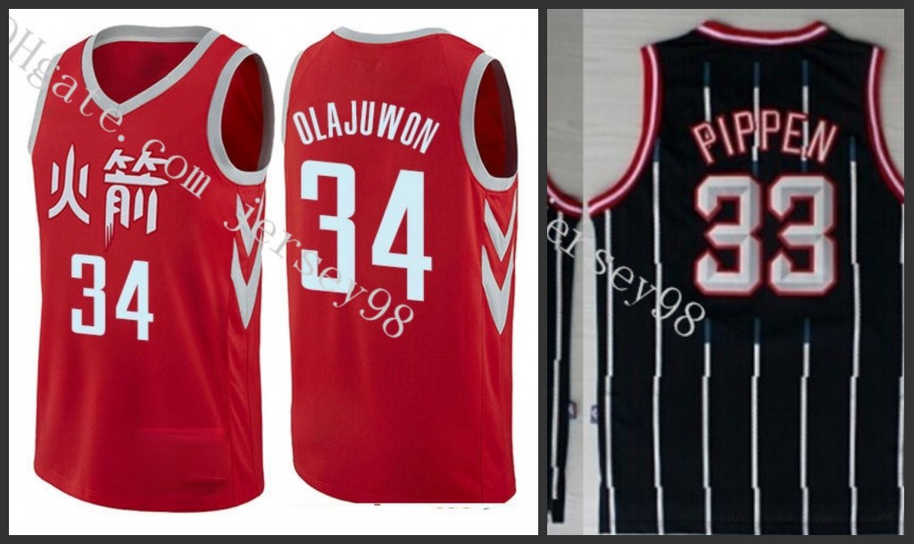 

Houston''Rockets''Men #34''Hakeem Olajuwon#33''Scottie Pippen retro Jersey