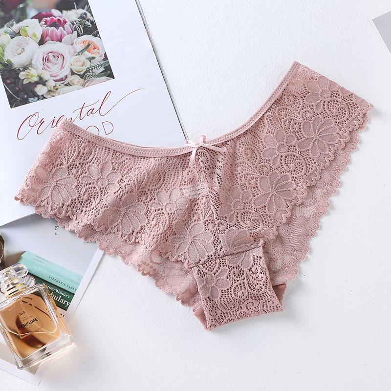

Sexy Panties For Woman Mid Waist Breathable Female Panty Lace Hollow Transparent Briefs Underwear Women, Wine