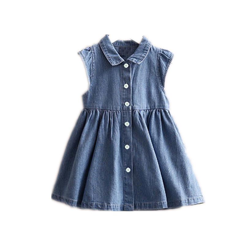 

Girl's Dresses 12M To 8 Years Baby & Kids Girls Summer Soft Cotton Jeans Flare Dress Children Girl Fashion Cap Sleeve Buttoned Denim, Blue