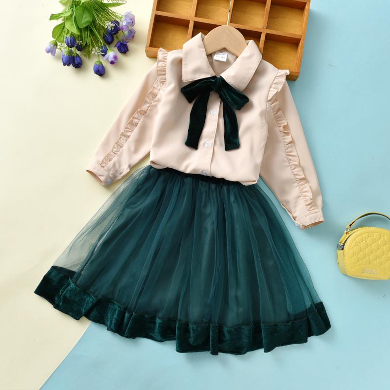 

Clothing Sets Preppy Style Girls Clothes Spring Autumn Long Sleeve Shirts 2PC Baby Kids Casual Teenager School UniformClothing, Beige