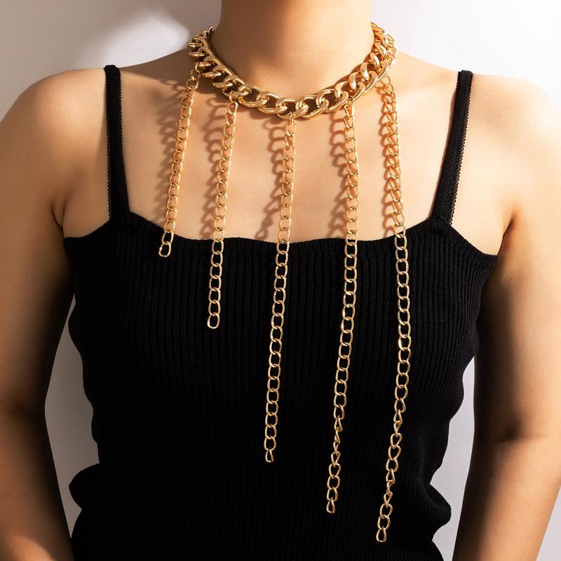 

Chains HuaTang Punk Link Long Tassel Choker For Women Men Gold Color Alloy Metal Necklace Hip Hop Jewelry Accessories 18749Chains