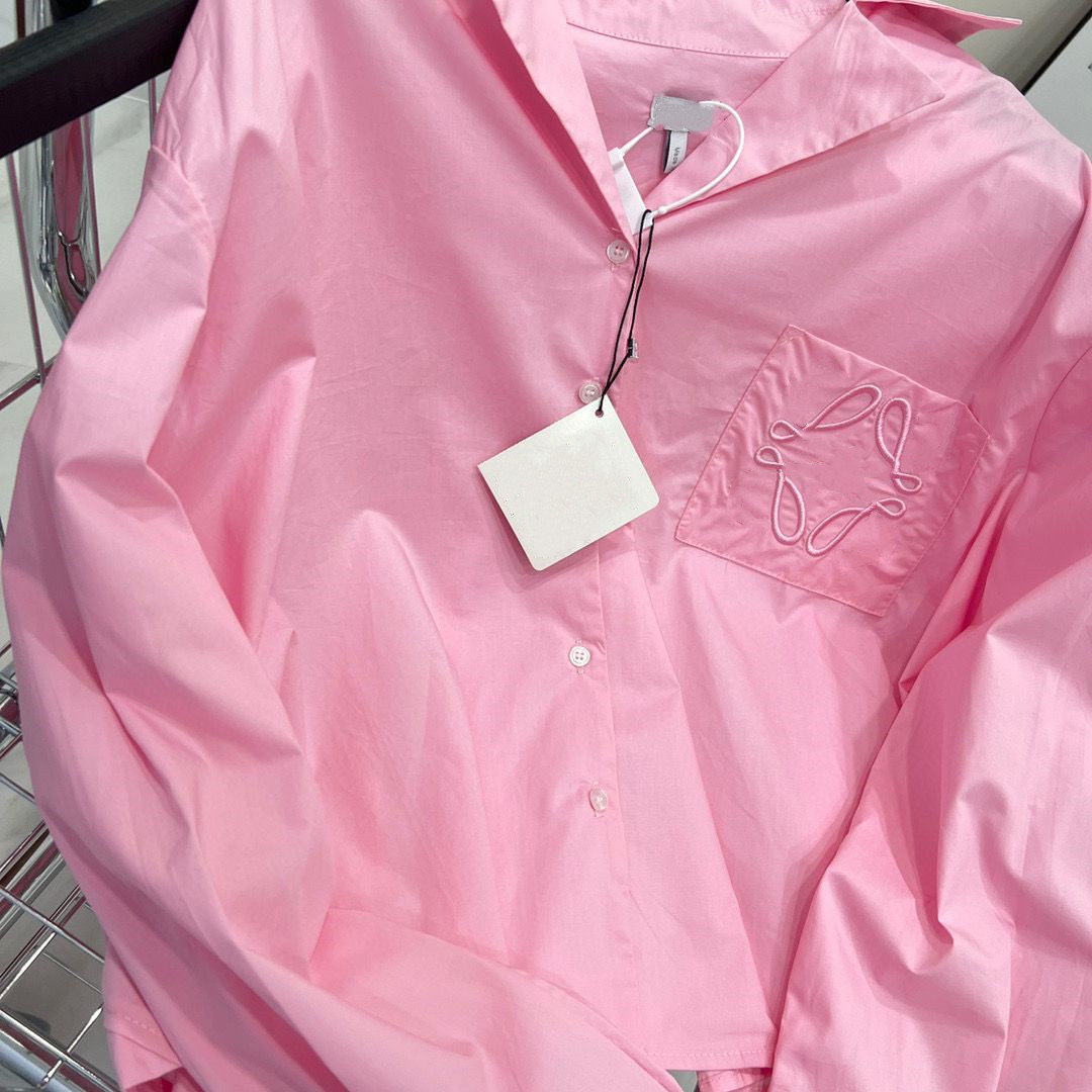 Blouses Fasion Shirts pour femmes Boucle Boucle de boucle de boucle rose broderie lâche Nouveau style poche à manches longues S M L