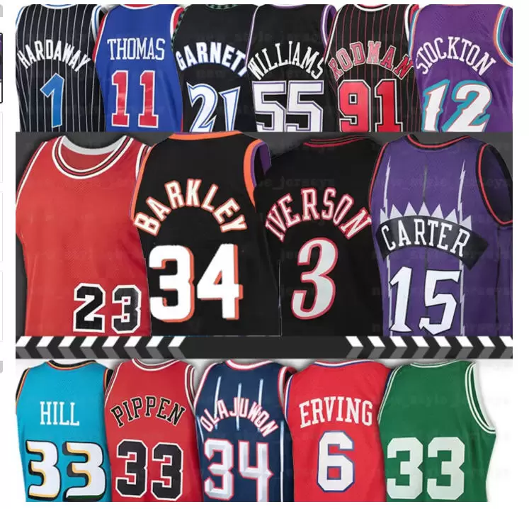 

Vintage Vince Carter Scottie Pippen Allen Iverson Basketball Jerseys Tracy McGrady Steve Nash Isaiah Thomas Hardaway Karl Malone Garnett, With(name&logo)