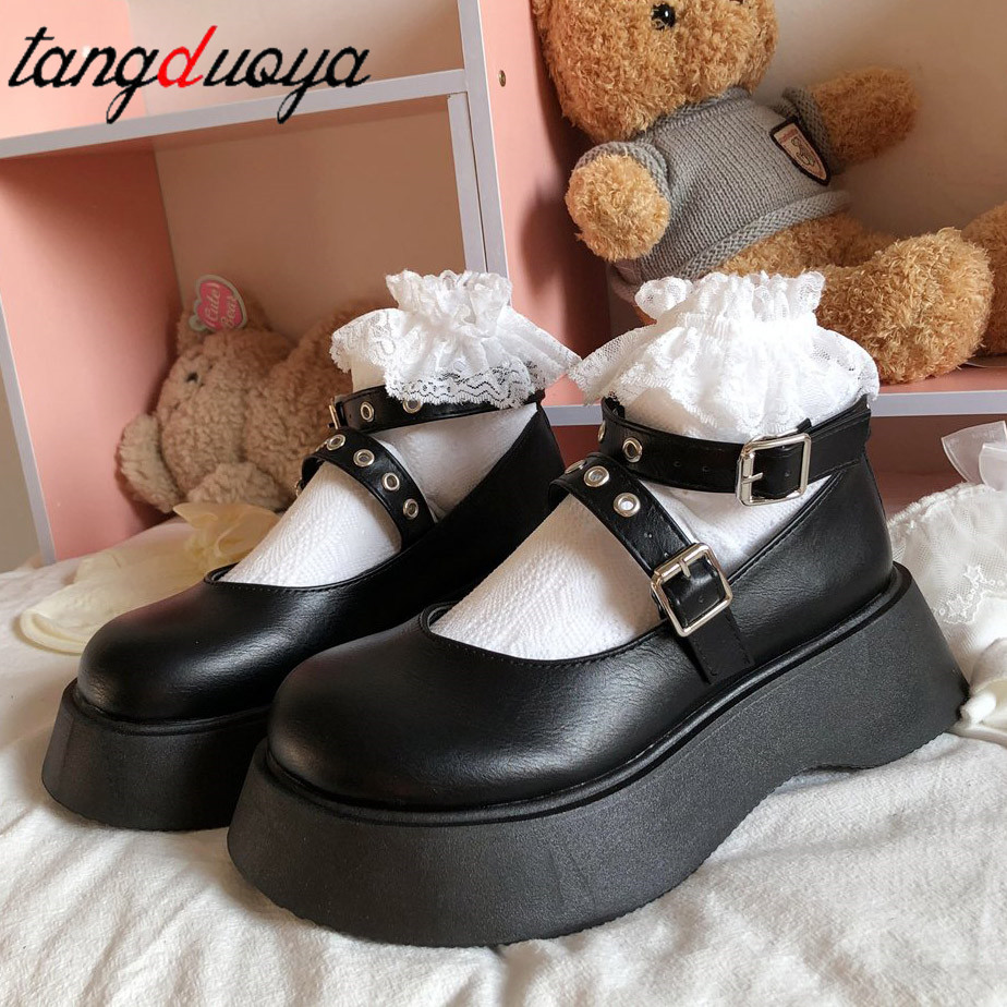 

Cute Student Black Pumps Shoes College Girl LOLITA Shoes JK Uniform Shoes PU Leather Gothic Mary Jane Women Platform, Light