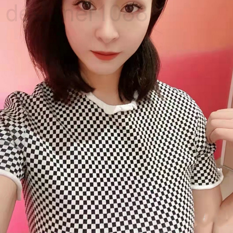 

Casual Dresses designer L family 2022 spring and summer new thousand bird check short sleeve knitted dress fashion versatile round neck T-shirt women' age USZ9, 2# packing bag
