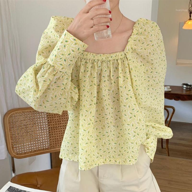 

Women's Blouses & Shirts Alien Kitty Yellow Printing Casual Square Collar Florals 2022 Femme Autumn Fashion OL Women Sweet Girls Tops, Photo color