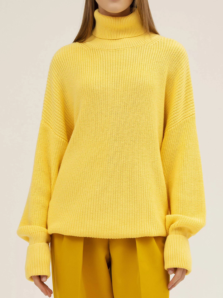 

Fall Winter Women Sweater Pullover 2022 Batwing Sleeve Turtleneck Oversized Jumper Casual Thick Warm Knitted Sweaters for Women, Lemon yellow