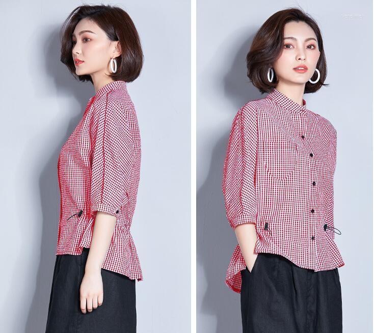

Women' Blouses & Shirts Summer Blouse Fashion 2022 Office Lady Plaid Workwear Half Sleeve Plus Size MF012Women' Vere22, Black