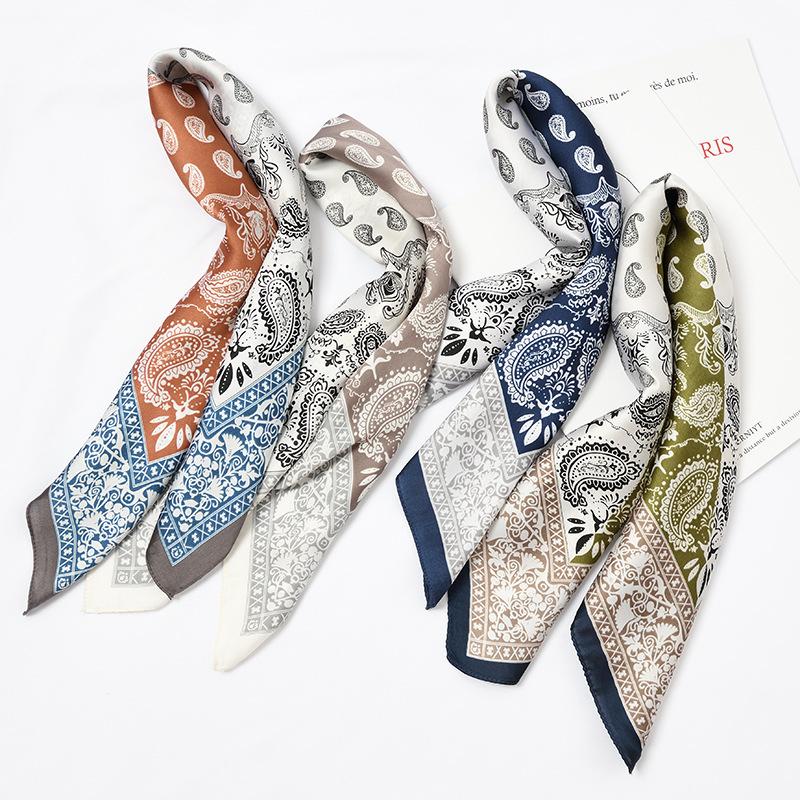 

Scarves 70cm Fashion Paisley Print Kerchief Hair Scarf For Women Silk Satin Headband Hijab Scarfs Female Square Neck LadiesScarves