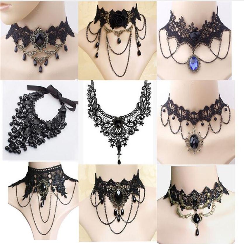 

Halloween Sexy Gothic Chokers Crystal Black Lace Neck Collares Choker Necklace Vintage Victorian Women Chocker Steampunk Jewelry G336L