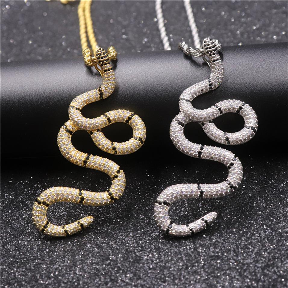 

Luxury Design Jewelry Necklace Iced Out Snake Pendant Necklace Gold Silver Plated Mens Bling Chain2728