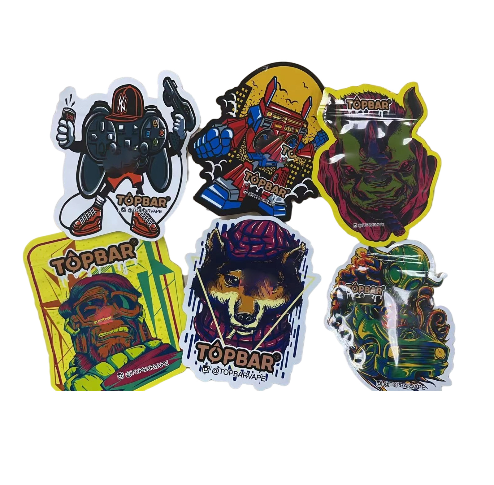 

3.5g 7.0g irregular unique shape Mylar bags EMPTY smell proof zipper Flower packaging runtz cake chocolate Gorilla Glue backpack boyz sharks Special-shape packing bag