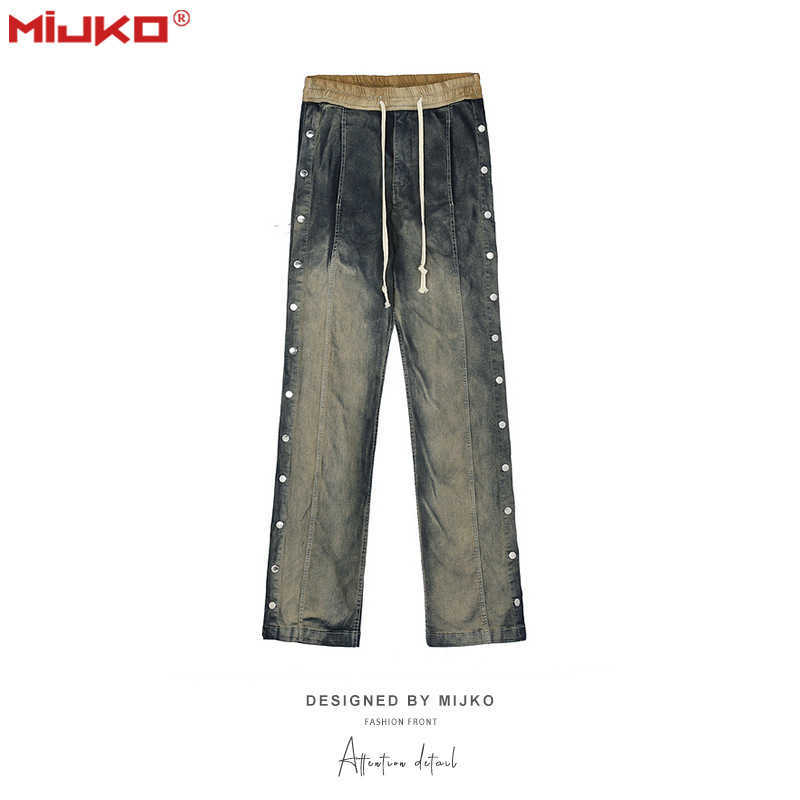

Men' Jeans Mijko men' and women' new drawstring elastic pants with full open side buttons men' and women' same wash and make used jeans, As shown in figure