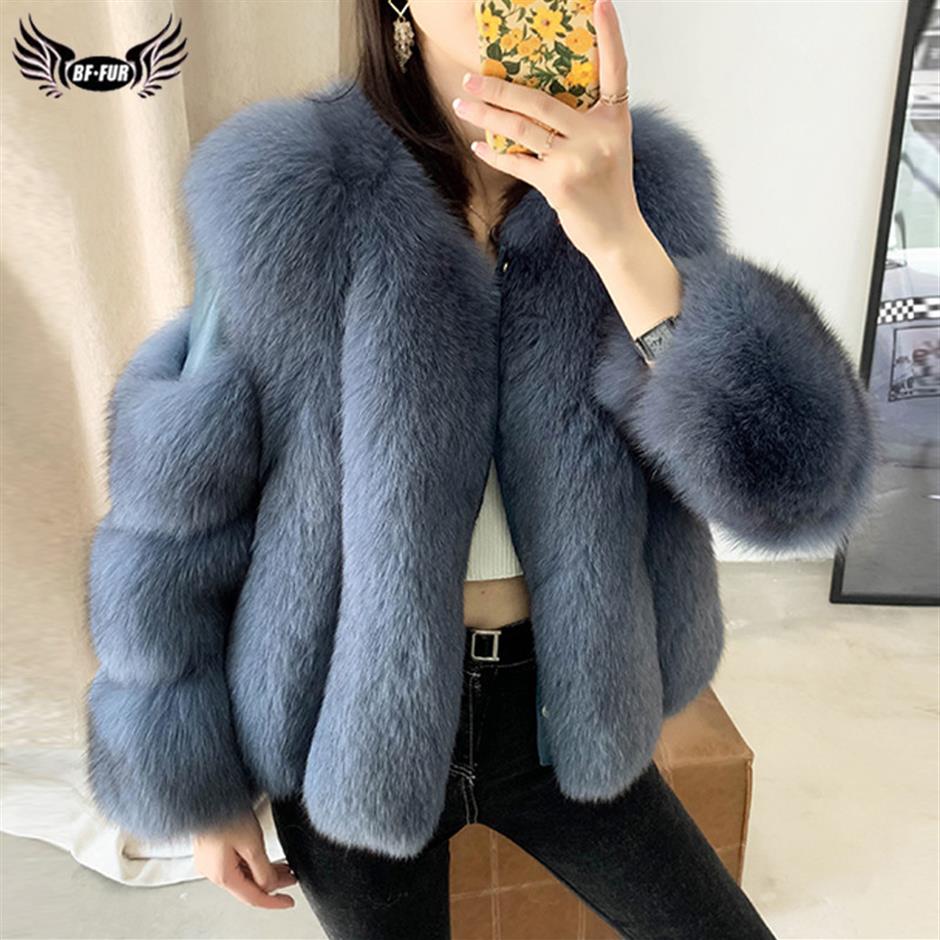 

BFFUR Real Fox Fur Coat For Women Genuine Sheepskin Natural Whole Skin Fox Fur Jackets Woman Winter Overcoats Luxury Fur Coats T20264i, Dark blue