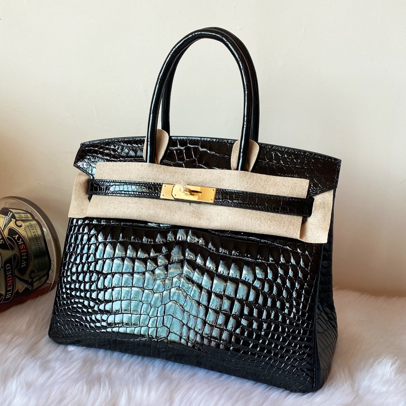 

Designer Birkin Herme Bags Full manual custom imported crocodile skin womens bag high gloss platinum 25 portable leather hand sewn 30 Have 18lil, Any color and size can be customized