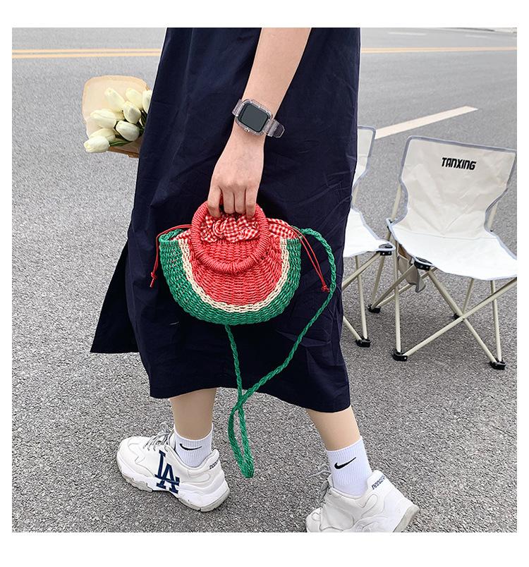 

Evening Bags Straw Bag 2022 Small Fresh Portable Large Capacity Ins Net Red Messenger One Shoulder Beach Vacation Watermelon BagEvening, Beige