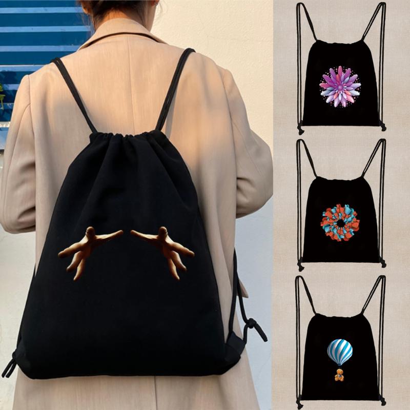 

Backpack Men Gym Bag Canvas Drawstring 3D Print Bags Woman Shoulder Travel Sports Bage School Double Chest, Pure color