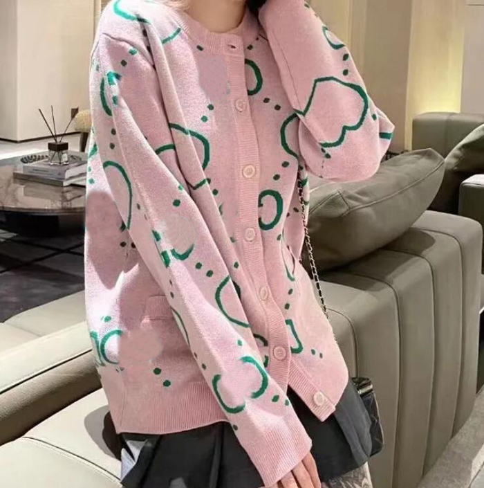 

23ss Pink G Stripe Women Designers Clothes Sweater Small Wind Loose Coat Cardigan Cashmere Blend Letters High Quality Sweaters Streetwear Costume